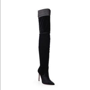 EVALUNA Diablo Black Velvet Over The Knee Boots